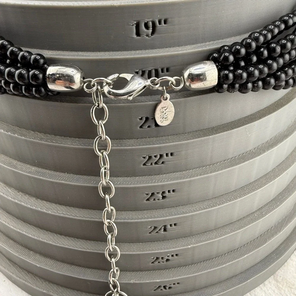 Joan Rivers Necklace Black Glass Floral Tassel Multi Strand 20